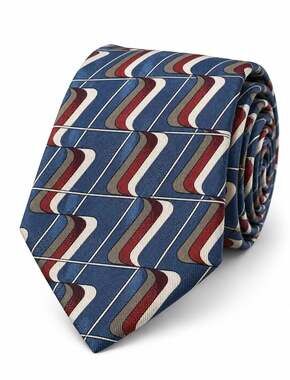 Milano Uomo 100% Silk Tie Blue Burgundy Geometric Retro Abstract Classic Necktie